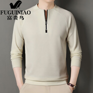 富貴鳥（FUGUINIAO）男士立領(lǐng)純色半拉鏈衛(wèi)衣2025春季新款寬松休閑長袖上衣T恤 米白色 M