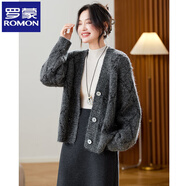 羅蒙（ROMON）2025秋冬新款氣質(zhì)休閑菱格亮片針織開(kāi)衫設計感洋氣V領(lǐng)毛衣外套厚 灰色 L