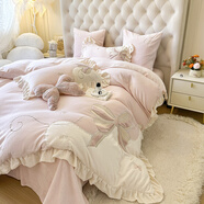 夢(mèng)潔家紡2025新款少女心蝴蝶結韓式四件套冬天珊瑚絨加厚保暖牛奶絨被套公 漫天飛舞-粉色(送抱枕) 床單款 1.5m(適合200*230被芯)
