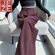 JEZE安可拉紅窄版西裝褲女春秋2025新款感垂感直筒休閑雙扣闊腿褲 安可拉紅款160-172CM【z】 常規(guī) M 建議95-110斤