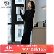 牧什羊毛裙女復(fù)古100%純羊毛連衣裙女國風純色長款盤扣針織裙SS661M1 黑色 S