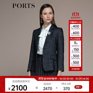 PORTS寶姿秋冬新品女裝長袖中長小西裝LM9J064NFF076 黑色混色 2XL (12)