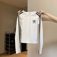 ADIDAS TECHFIT阿迪達斯jennie同款長(cháng)袖修身T恤純棉上衣顯瘦短款三葉草2025春秋 白色 S  建議90斤內