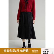 獨(dú)束大碼女裝絲絨百褶半身裙女冬裝新款高腰兩段式拼接壓褶A字半裙 月夜黑 XL