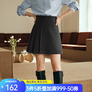 Olrain歐芮兒法式深灰色半身裙女春裝新款高腰壓褶A字短裙女裙 深灰色 L