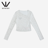 BOY BY BOY不規則印花長(cháng)袖女2025秋季設計感小眾別致上衣時(shí)尚氣質(zhì)顯瘦T白色S