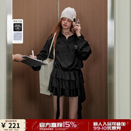 UNIFREE【明星同款】長(zhǎng)袖襯衫連衣裙女收腰A字版不規(guī)則蓬蓬蛋糕裙 黑色 L