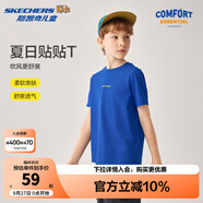 Skechers斯凱奇貼貼T兒童短袖運(yùn)動(dòng)T恤男女童夏季透氣新款上衣L225K063 純棉/公主藍(lán)/007G/K063 165