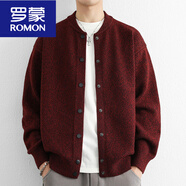 羅蒙（ROMON）大紅色毛衣針織開(kāi)衫男士秋冬季高級感2025棒球領(lǐng)本命年線(xiàn)衣外套男 紅色 M 體重范圍100-120斤