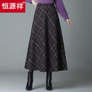 恒源祥2025秋冬季新款韓版大碼女裝毛呢半身裙a字裙大擺裙中長款裙子女 【5094#】深棕格 2XL 【建議130-145斤】