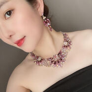 山頭林村夸張耳環(huán)項鏈奢華花朵短鎖骨套裝女新娘晚宴禮服裝時尚百搭 紫色