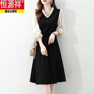 恒源祥氣質(zhì)感小香風(fēng)假兩件v領(lǐng)連衣裙女秋冬大碼收腰遮肚子歐貨裙子 長(cháng)袖【今年流行漂亮裙子/高端連衣裙/氣質(zhì)感/時(shí)尚洋 L 【100-120斤】