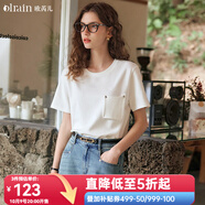 Olrain歐芮兒米白色短袖T恤夏季女裝簡(jiǎn)約寬松別致百搭上衣衣服 米白色 M