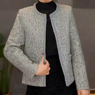 唯唯秋裝小香風(fēng)短外套洋氣2025新款中年女裝高貴圓領(lǐng)顯瘦夾克上衣 灰色【高品質(zhì)762】 XL 建議85-105斤