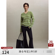自巧（ZIQIAO）小個(gè)子復古慵懶黑白條紋毛衣女2023秋冬新款v領(lǐng)套頭針織上衣 白綠條紋 S (3碼)