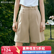 Olrain歐芮兒卡其色休閑褲女夏季新款通勤百搭短褲 卡其色 L