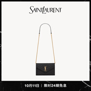 YSL圣羅蘭 女士CASSANDRE ENVELOPE粒面皮革鏈條錢包 黑色金鏈 U