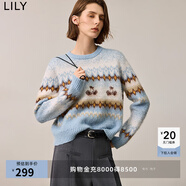 LILY【費(fèi)爾島系列】秋裝新款女裝復(fù)古寬松休閑通勤針織衫毛衣 404淺藍(lán) L