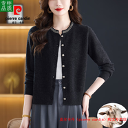 皮爾卡丹（pierre cardin）品牌高檔輕奢鄂爾多斯市羊絨衫100純羊毛針織開衫女秋冬媽媽毛衣 品牌高端新品-黑色 L