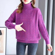 HUALIN FASHION高領(lǐng)加厚毛衣女秋冬寬松顯瘦純色針織衫60字符內(nèi) 玫紅色 均碼 0079【85-135】