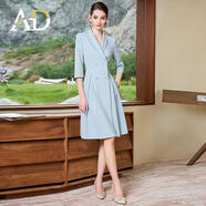 AD高端精致連衣裙西裝裙子女夏季2025新款顯瘦主持人正裝 [七分袖]薄霧湖水藍連衣裙 S