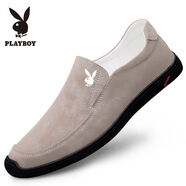 花花公子（PLAYBOY）花花公子休閑皮鞋真皮透氣輕便軟皮鞋男士一腳蹬軟底男鞋春季新款 灰色 38