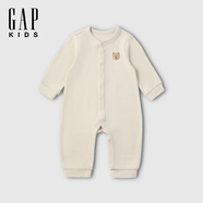 蓋璞Gap嬰兒2025冬季新款小熊開(kāi)襠長(zhǎng)袖連體衣兒童裝包屁衣爬服829313 淺米色 73cm (6-9月)亞洲尺碼