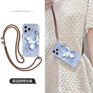 莓努 適用蘋(píng)果17promax手機殼新款17Pro可背斜挎掛繩硅膠iPhone滿(mǎn)鉆半邊蝶17Air四角防摔保護套 透明-滿(mǎn)鉆半邊蝶灰-掛件C010 蘋(píng)果17promax