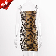 瑞詩(shī)珂歐美跨境2025年夏季女裝新款豹紋吊帶短裙連衣裙女一件 虎紋 M