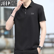 JEEP SPIRIT吉普 官方2025夏季新款冰絲無痕短袖t恤男款翻領(lǐng)商務(wù)polo衫潮 黑色 M