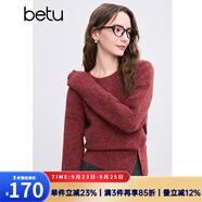 百圖betu女裝冬季新款毛衣圓領(lǐng)寬松紐扣下擺設(shè)計(jì)感毛衣女2411T50 紅色 M