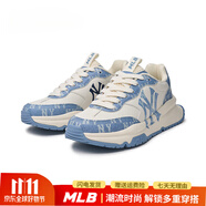 MLB男女情侶同款老爹跑鞋老花仿牛仔厚底增高休閑運動(dòng)鞋 紐約洋基隊/藍色 36.5