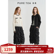 茶·愫【浪漫千金】puretea茶愫浮雕霜花蕾絲半身裙花苞裙2025夏季新款 石墨黑 L