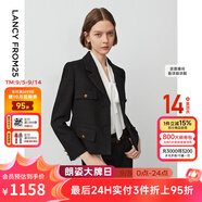 朗姿法式工裝風(fēng)口袋復古小香風(fēng)夾克短外套長(cháng)袖上衣春季新款 黑色3 XL