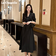 拉夏貝爾（La Chapelle）黑色連衣裙女秋高端職場正式穿搭出席重要場合風(fēng)衣式長裙  可開發(fā) 石墨黑 卡碼拍大 S 80-100斤小八試穿碼