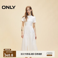 ONLY2025秋季新款優(yōu)雅氣質(zhì)純色拼接短袖長(cháng)裙連衣裙女|125107024 A43 奶油白色 2XL