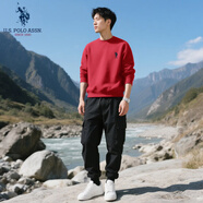 U.S. POLO ASSN.衛衣男春秋季新款圓領(lǐng)運動(dòng)休閑服外套保羅男士t恤上衣服紅3XL