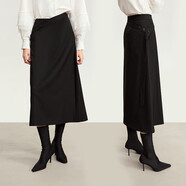 AMII女裝2025秋季新款零染環(huán)保背帶裙半身裙女多種穿法A字裙 黑色 S 155/64A