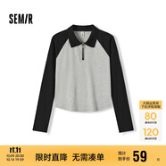 森馬（Semir）POLO衫女短款拼色插肩袖修身上衣小個(gè)子秋顯瘦套頭衫101524115003