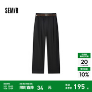 Semir[商場同款]森馬休閑褲女卷邊七分褲顯瘦秋2024新款純棉闊腿褲百搭 黑色90001 170/74A/XL
