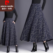 皮爾卡丹中老年媽媽裝毛呢A字半身裙女秋冬季洋氣大碼高腰顯瘦大擺長(cháng)裙子 -深藍色條紋【高質(zhì)量】 4XL 180-200斤