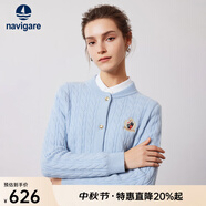 Navigare意大利小帆船女士毛衣秋冬季新款純綿羊毛長袖開衫通勤保暖外套男 冰水藍(lán) XL