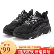 361°女鞋運(yùn)動(dòng)鞋輕便百搭鞋子秋季厚底增高休閑鞋耐磨網(wǎng)面透氣老爹鞋女 曜石黑/羽毛白 38
