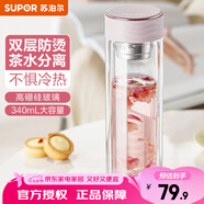 蘇泊爾（SUPOR） 雙層玻璃杯男女士家用商務泡茶車載水杯隔熱茶杯透明杯子 粉紫色340ML