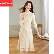 Sweet basil新年羊毛衫戰袍半高領(lǐng)配大衣顯瘦毛衣裙甜美打底毛衣 米白 XL   【115-130斤】