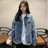 梵闋牛仔外套女春秋新款韓版復古寬松學生小眾休閑顯瘦夾克潮短款上衣 藍色 S 建議100斤內(nèi)