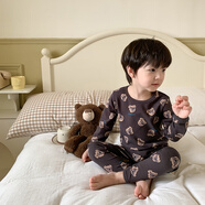 G.duck兒童保暖內衣套裝女寶寶中小童德絨磨毛秋衣秋褲睡衣家居服兩件套 韓國灰熊頭 80 cm 建議年齡9-12個(gè)月