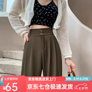 蘿美醬西裝褲女小個子夏季高腰垂感闊腿褲梨形休閑直筒褲子春秋冰絲長褲 深咖常規(guī)長度【春秋西裝款】 L