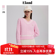 ELAND衣戀糖果色V領(lǐng)針織衫寬松短款套頭學(xué)院風(fēng)撞色毛衣女 粉色(25)Pink S