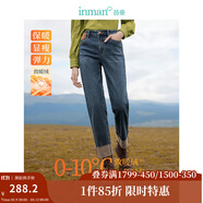 茵曼（INMAN）抓絨九分直筒牛仔褲加絨保暖2024冬季女裝新款翻折腳口長(zhǎng)褲 牛仔藍(lán)-18348356B -致暖絨 28